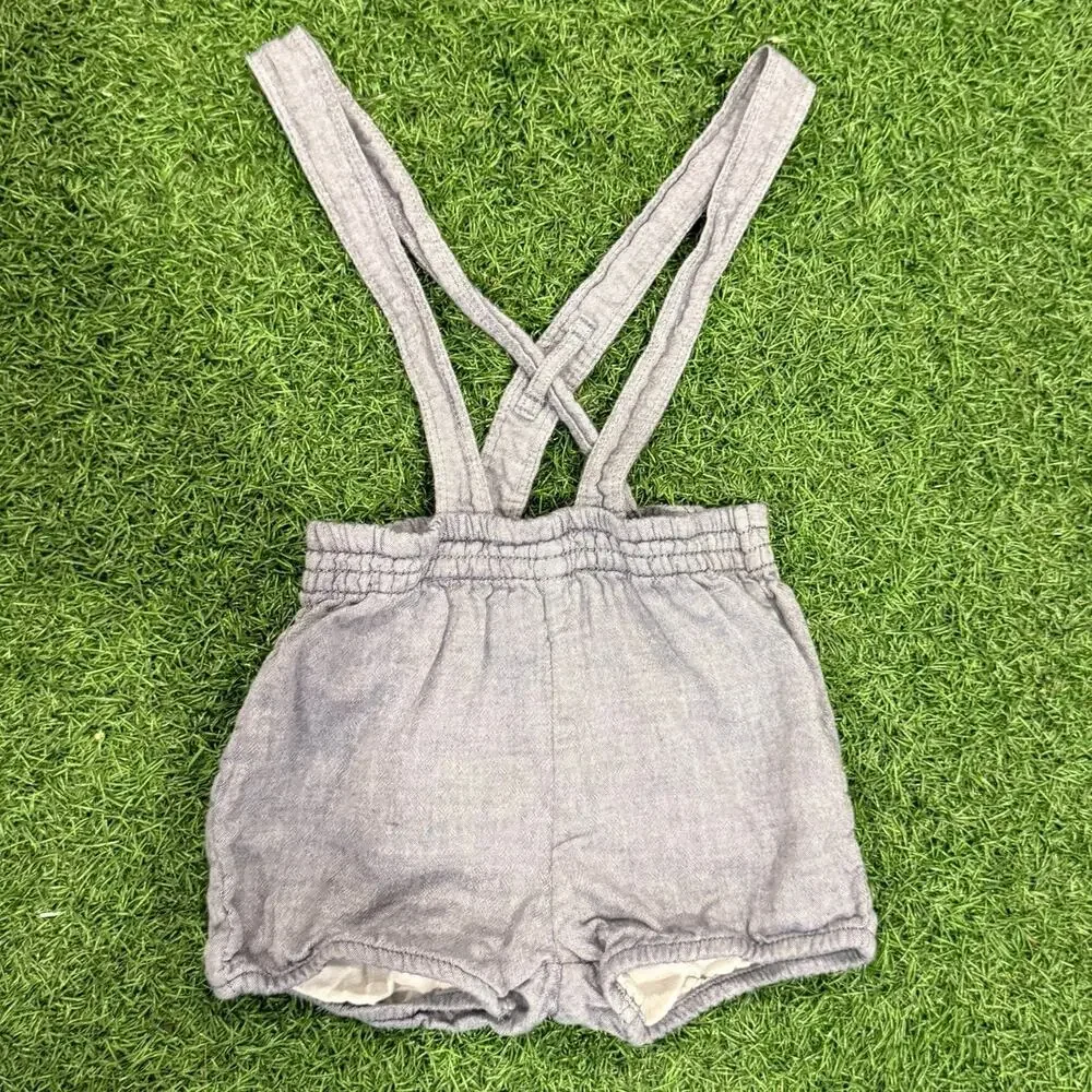 H&M Blue Chambray Romper Shortalls Suspenders Toddler Boy 18-24 Months 2T